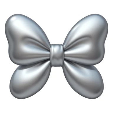 A cute bow emoji made of polished silver chrome, smooth rounded loops, glossy metallic surface, soft mirror reflections, subtle highlights, minimal and adorable proportions, iOS emoji style, centered composition, clean white background, soft studio lighting, no text, no outline, ultra high quality sticker