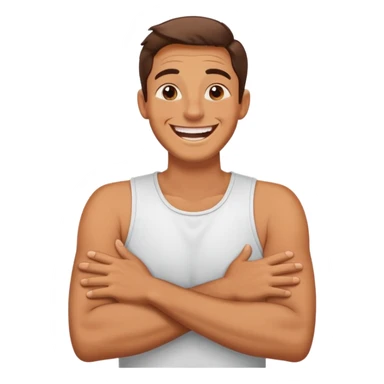 Laughing man hands crossed around neck  sticker