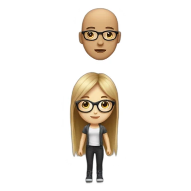 girl with bro2n long straight hair and black round glasses and bald boy sticker