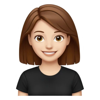 white woman emoji. Black t-shirt. Short and bround hair. smiling. transparent background. reference attached. sticker