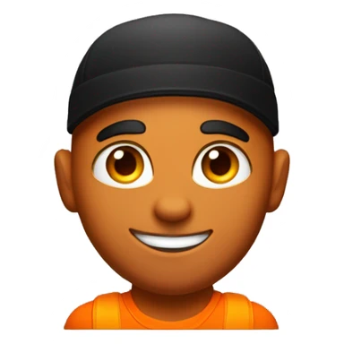 a male bodybuilder in an orange T-shirt, with a perfect face, orange eyes and a black and orange cap, depicted over his shoulders sticker