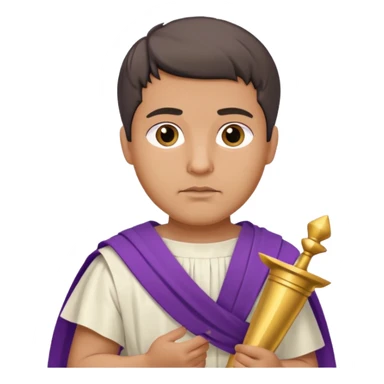 An emoji portrait of a Roman nobleman. He wears a white toga with a purple border. He has a serious, dignified expression and holds a scroll. sticker