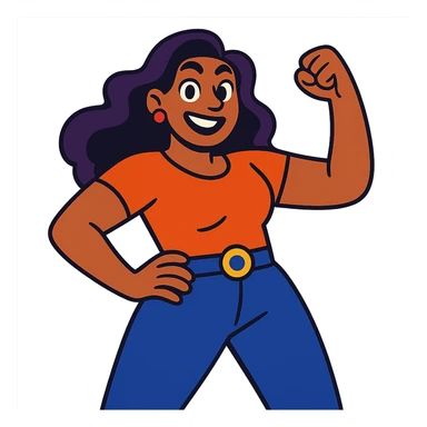 vibrant toon style empowered adult woman, playful pose sticker