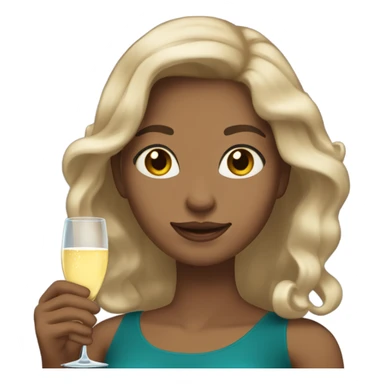 “Create an emoji of a woman with medium-toned skin, long wavy hair, holding a glass of champagne.” sticker