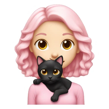 Cute white pink girly girl emoji holding black cat  sticker