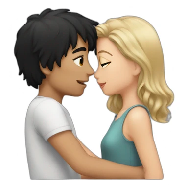 Boy black hair kissing girl sticker