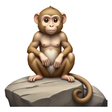 cinematic-macaque-realistic-full-body-sitting-emoji,-compact-muscular-frame-poised-on-a-rocky-outcrop,-short-curled-tail-resting-behind,-head-tilted-dramatically,-thick-dense-fur-in-warm-shades-of-brown-and-grey,-expressive-eyes-filled-with-intelligent-curiosity,-simplified-yet-realistic-focused-features,-highly-detailed,-glowing-with-an-almost-sarcastic-glow sticker