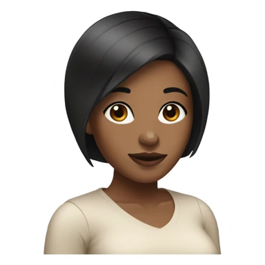 black woman with black short bob and a nice top sticker