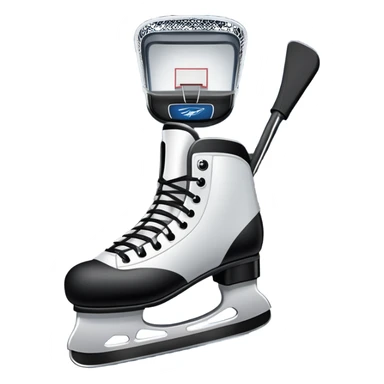 Please, make An icon featuring close-up shots of key hockey equipment: a hockey stick, puck, and skates. The background shows a packed stadium with cheering fans, bright arena lights, and an icy rink. Transparent background highlights the essentials of the game and the thrill of the sport. sticker