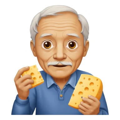 old man holding cheese piece sticker