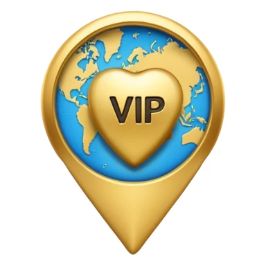 map pin with VIP letters and video icon, exclusive look, premium video location, apple style emoji sticker