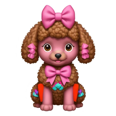Brown toy poodle with pink bow sticker