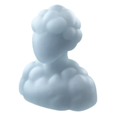 A person from the shoulders up, entirely composed of fluffy, convex white clouds. sticker