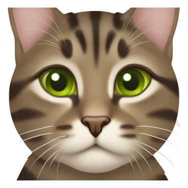 Dark Brown europen tabby cat Green eyes, beige mouth with hearts sticker