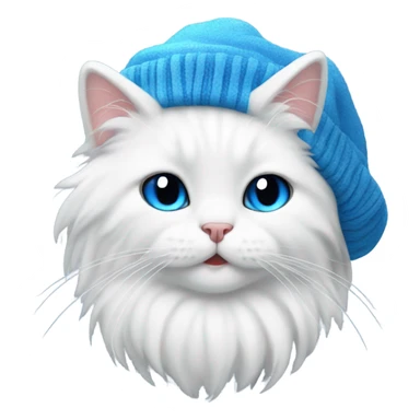 Thick fur white cute Cat wearing a blue beanie  sticker