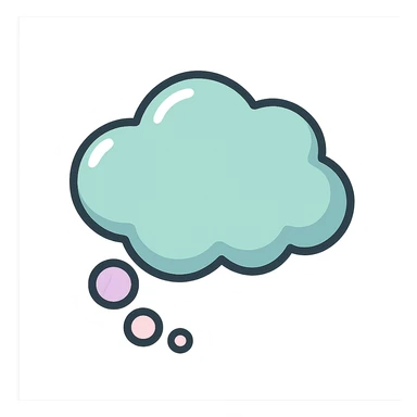 thought bubble, icon-color-outlined style, well detailed, detailed shadows and highlights, thin clean contours, soft rounded shapes, pastel palette #98B5BC, #B5B3C1, #C9A3C9, #E4C0CA, #F7DCD1, #F7C0AA, modern Japanese pop art and sticker aesthetics, soft lighting, transparent background sticker