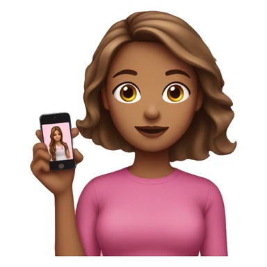 Girl with brown hair, strand in front, wearing pink with an iPhone in her hand sticker