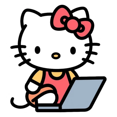 Hello Kitty using a computer laptop sticker