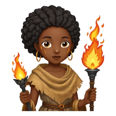 ancient black girl, tattered leaf cloth, hold a torch sticker
