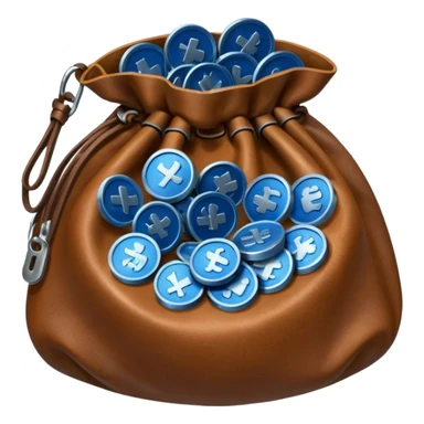 blue coins inside an opened brown money bag  sticker