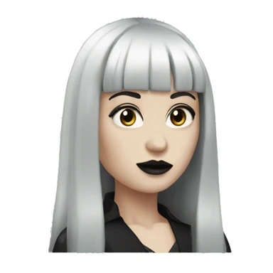 pale woman with long dark hair, gothic makeup, and full front bangs sticker