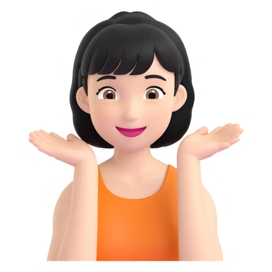 chica con pelo negro corto por los hombros, flequillo y expresión alegre sticker