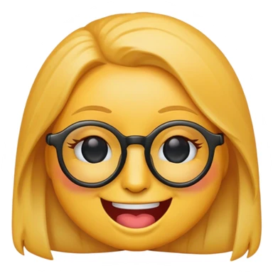 female yellow smiley face emoji, winking, glasses, no nose sticker
