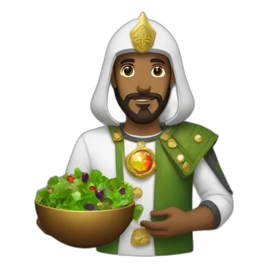Saladin with gems and green salad in his hands sticker