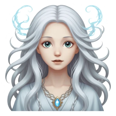 White silver Long Haired Women, Mystic seer — hair floating, glowing eyes sticker