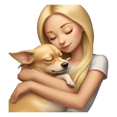 Girl with long blonde hair laying down sleeping cuddling with a tan chihuahua  sticker