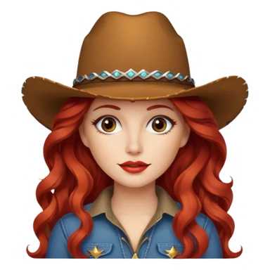 Lady with long red wavy hair wearing a cowboy hat and a lot of makeup sticker