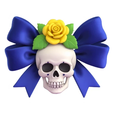 gothic bow, midnight blue velvet, silver skull charm, black rose center, elegant and gothic sticker