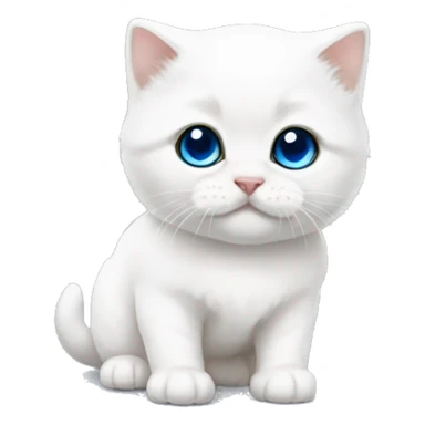 Please make a emoji of a white Scottish fold kitten with blue eyes that looks shy sticker