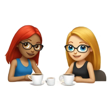 Two girl friends one blonde in glasses blue eyes and one red headed with no glasses sitting in the coffee house drinking coffee sticker