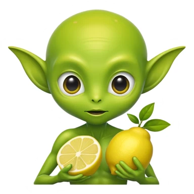 Green alien with lemons in his hands sticker