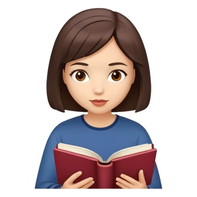A brunette girl with a bob hairstyle reading a book Burgundy sticker