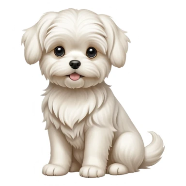 detailed-[Maltese dog]-realistic-full-body-sitting-emoji,-tail-resting-loosely-beside-its-paws,-head-tilted-dramatically, -wavy-[cream white]-fur,-simplified-yet-realistic-focused-features,-highly-detailed,-glowing-with-an-almost-sarcastic-glow sticker