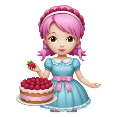 Isolated detaile illustration incredibly raspberry torte doll figurine full body with pink hair and a raspberry hairband sticker