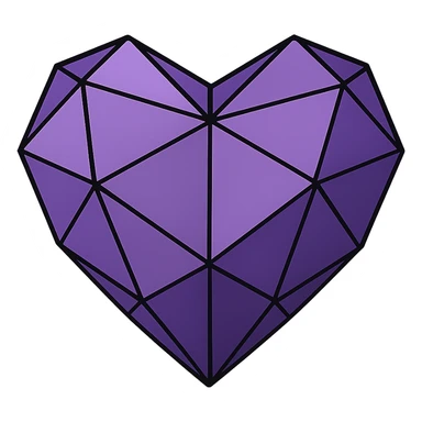 purple heart, outlined, low poly wireframe style, no text sticker