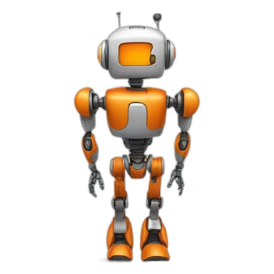 full body of a robot with a smiling orange as its head sticker