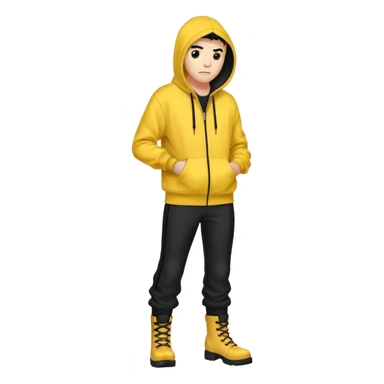Invincible but whering a yellow hoodie and the mouth covered whering black pants and black boots sticker