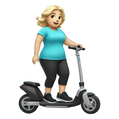 Chubby blonde girl in a cyan shirt with black slide sandals, white socks and black footwear riding a kick scooter sticker
