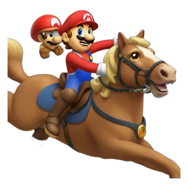 Cat playing with mario who is riding the horse sticker
