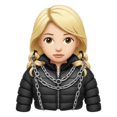 blond female emoji wearing a black down jacket, under bondage sticker