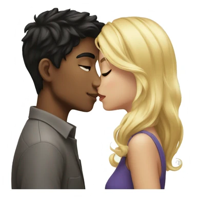 Smart black hair boy kissing blonde beautiful girl sticker