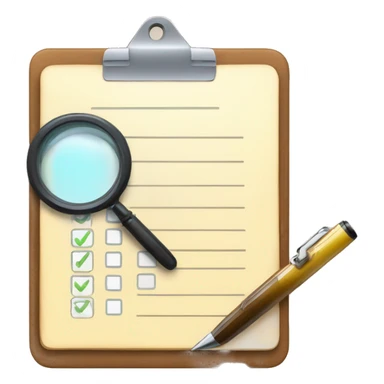 A clipboard with a checklist and a magnifying glass hovering over it sticker