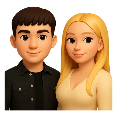 Slightly increase the volume of the upper body of the girl, separate the girl and the boy from each other, make the skin color the same for both characters. Maintain the cartoonish 3D style and keep the background transparent. sticker