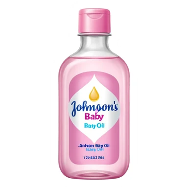 johnson's baby oil in a transparant bottle with a pink label. The oil should look transparant  sticker