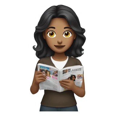 woman with dark hair reading a magazine sticker