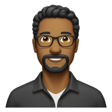 Man with a light beard, black hair that is parted in the middle and hangs on the sides, wearing glasses sticker